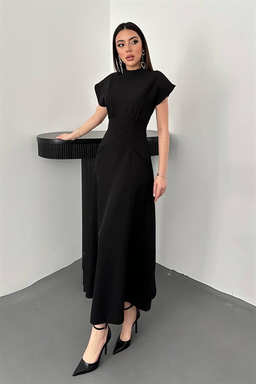 Wholesale Black Dress with Bust Gathering