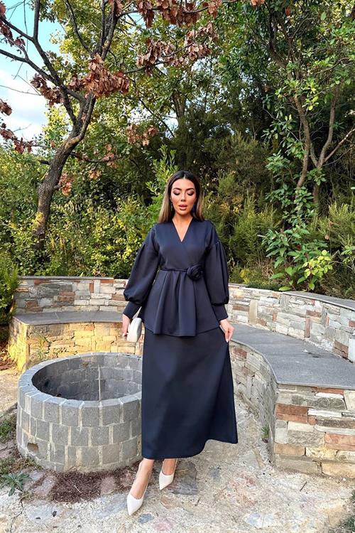 Wholesale Black Rose Detail Scuba Dress