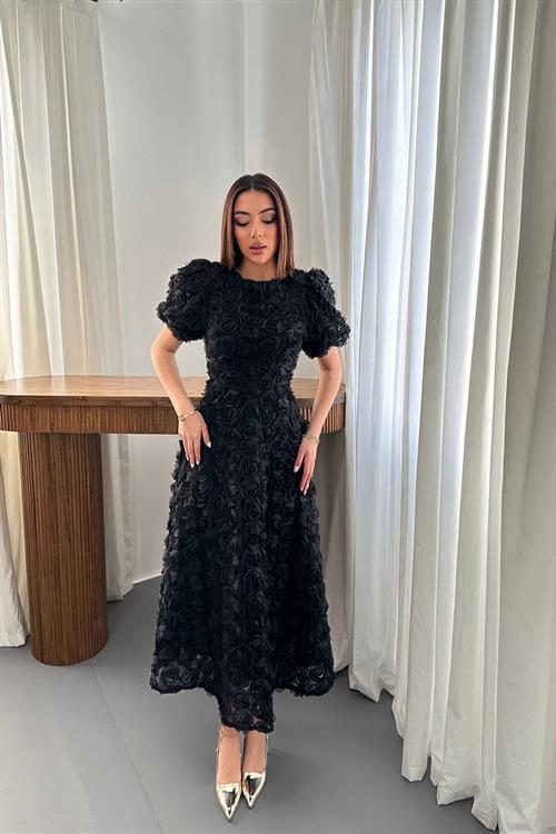 Wholesale Black Dress with Rose Draping