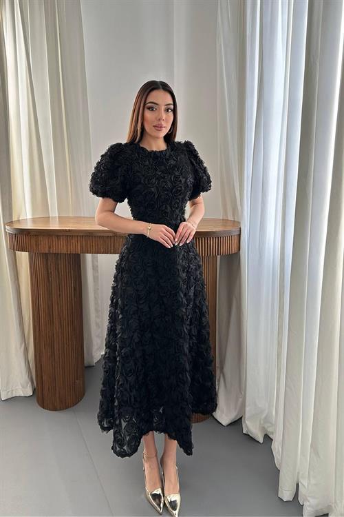 Wholesale Black Dress with Rose Draping