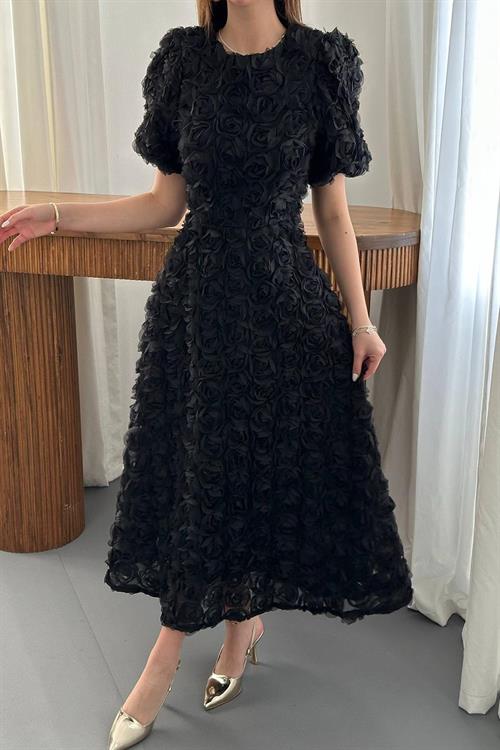 Wholesale Black Dress with Rose Draping