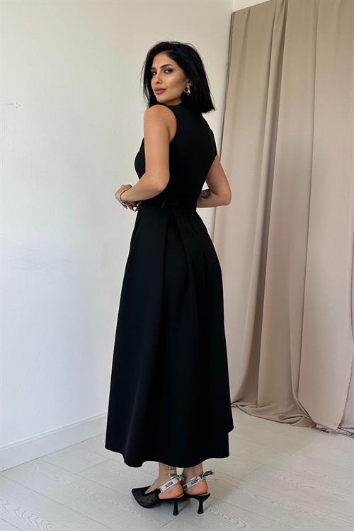 Wholesale Black Halter Neck Flared Dress