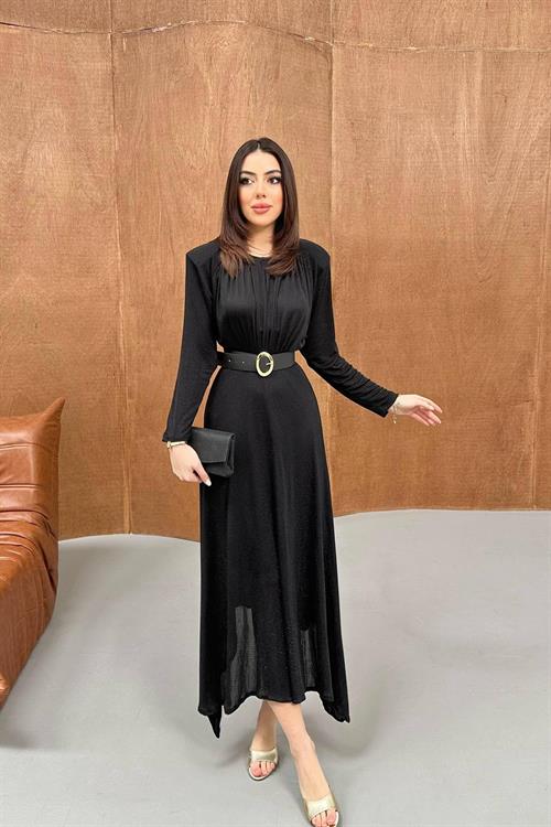 Wholesale Black Shimmery Maxi Dress with Belt