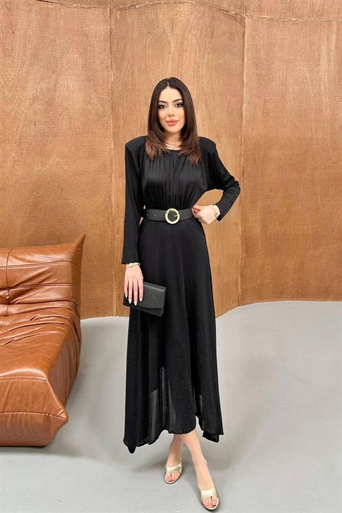 Wholesale Black Shimmery Maxi Dress with Belt