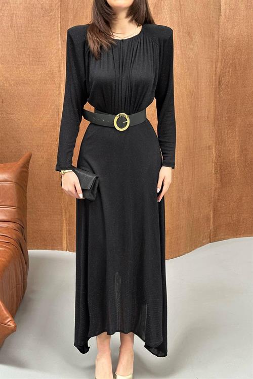 Wholesale Black Shimmery Maxi Dress with Belt