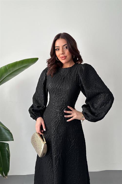 Wholesale Black Embossed Shimmery Maxi Dress with Lace Trim