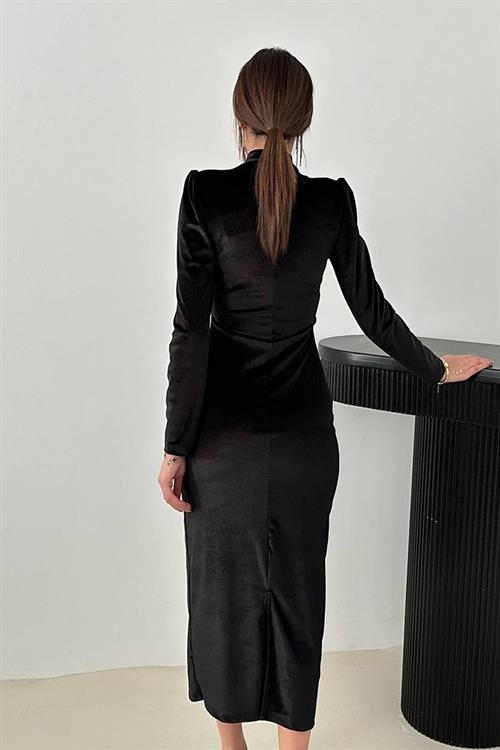 Wholesale Black Velvet Dress with Rhinestone Fringe