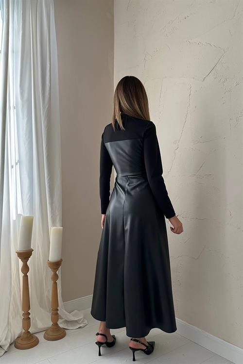 Wholesale Black Heart Neck Leather Dress