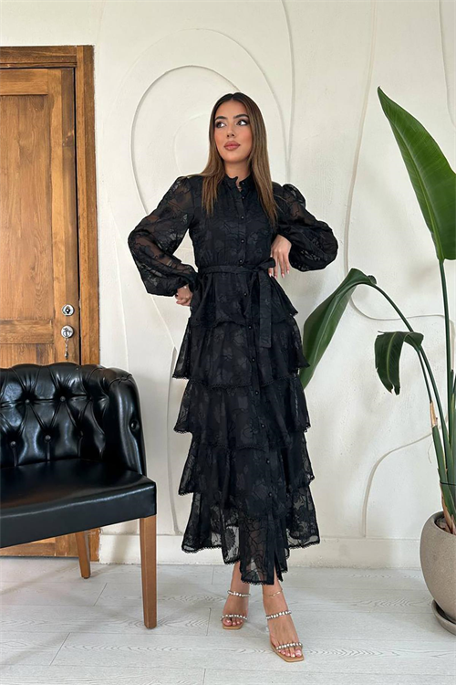 Wholesale Black Layered Ruffled Dress