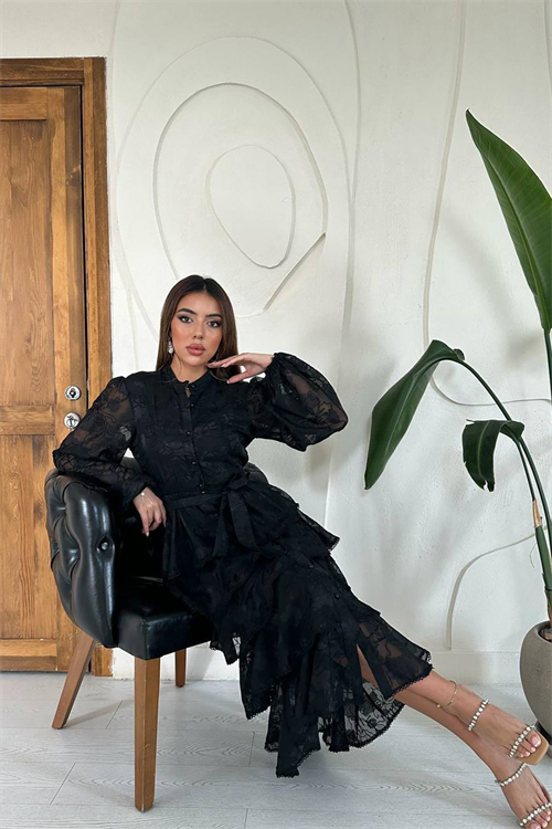 Wholesale Black Layered Ruffled Dress
