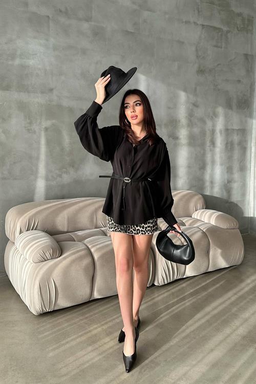 Wholesale Black Modal Shirt with Belt