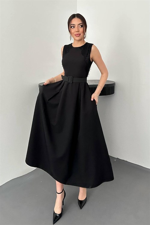 Wholesale Black Dress with Lace Trim