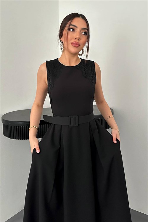 Wholesale Black Dress with Lace Trim