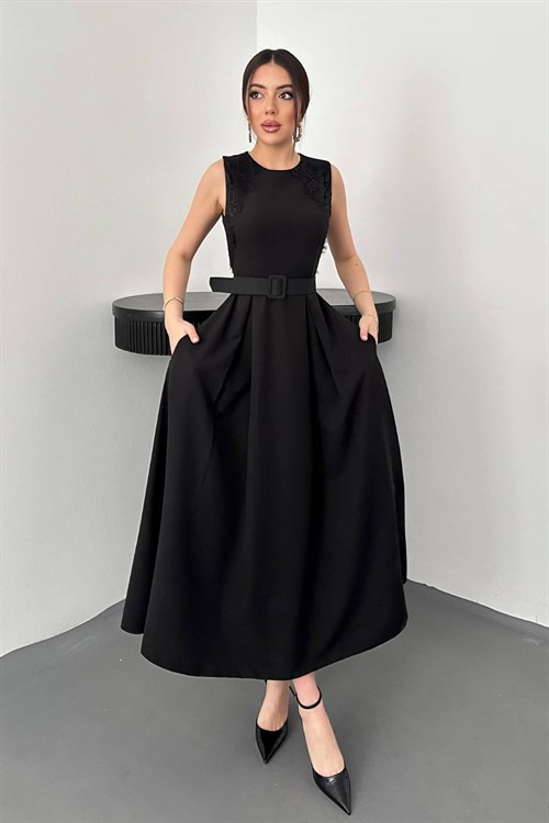 Wholesale Black Dress with Lace Trim