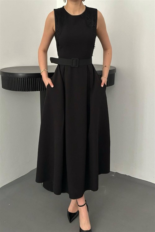 Wholesale Black Dress with Lace Trim