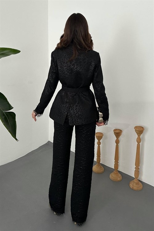 Wholesale Black Sparkly Suit with Lace Trim