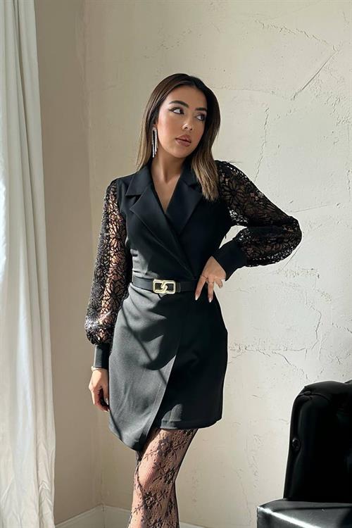 Wholesale Black Dress with Lace Sleeves