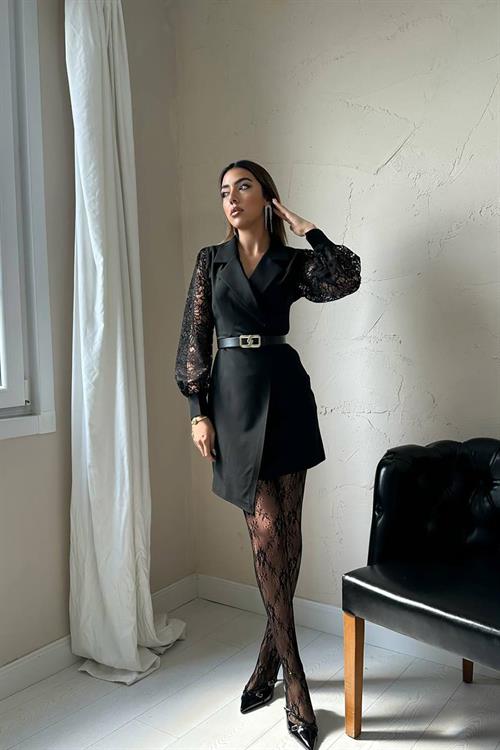 Wholesale Black Dress with Lace Sleeves