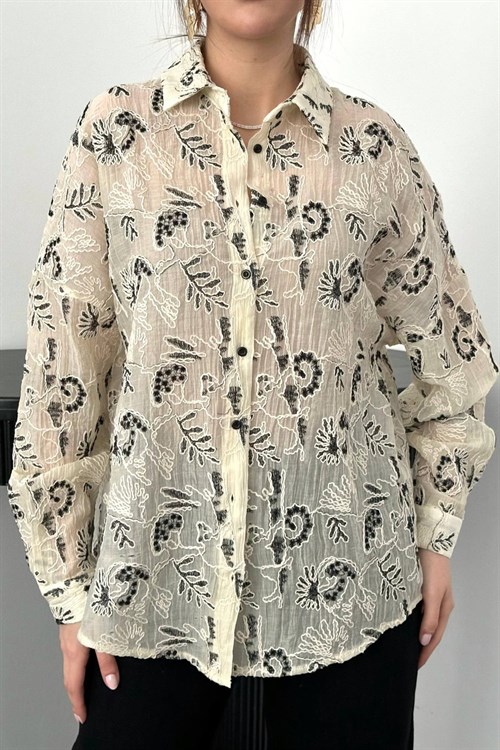 Wholesale Black Embroidered Oversize Shirt