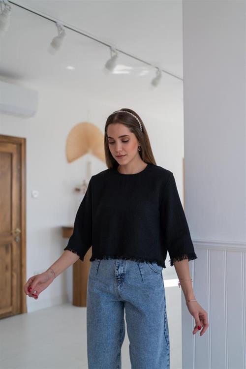 Wholesale Black Tassel Detailed Blouse