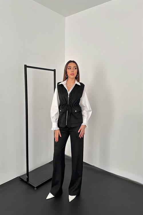 Wholesale Black Suede Vest and Trousers Set