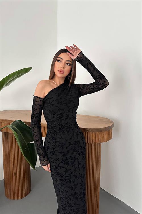 Toptan Siyah Transparan Elbise