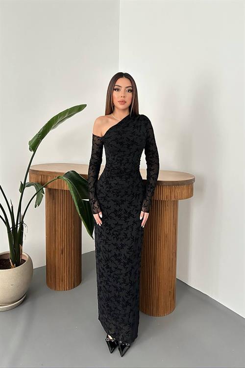 Toptan Siyah Transparan Elbise