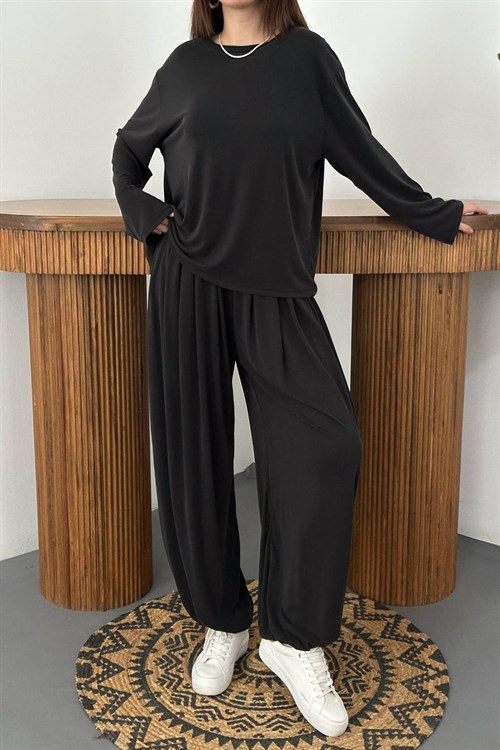 Wholesale Black Long-Sleeve Top and Salwar Pants Set