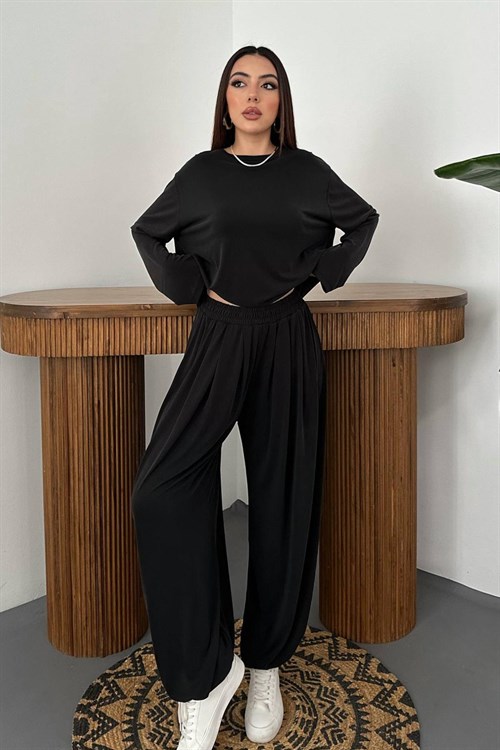 Wholesale Black Long-Sleeve Top and Salwar Pants Set