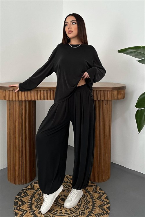 Wholesale Black Long-Sleeve Top and Salwar Pants Set
