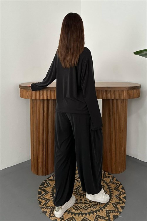 Wholesale Black Long-Sleeve Top and Salwar Pants Set