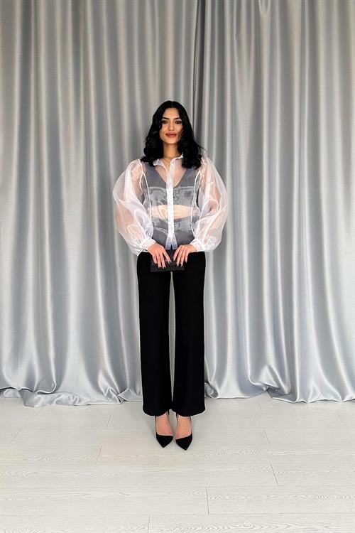 Wholesale Black Collar Blouse and Pants Black
