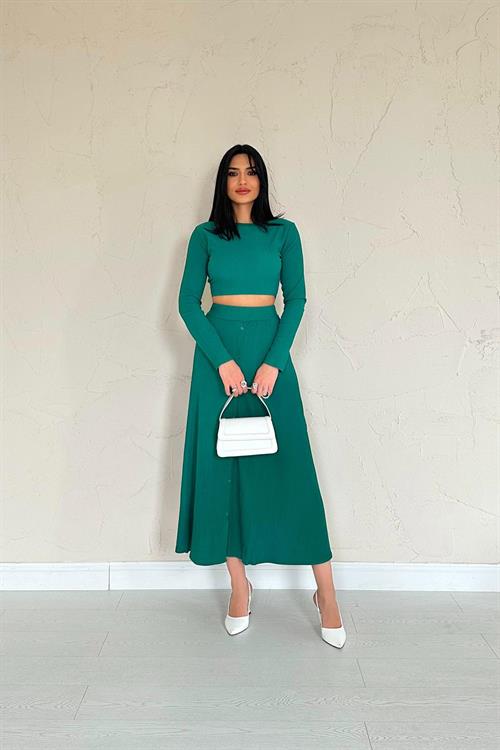 Wholesale Wick Blouse & Skirt Suit - Green