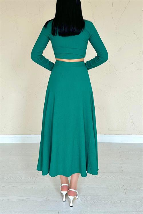 Wholesale Wick Blouse & Skirt Suit - Green