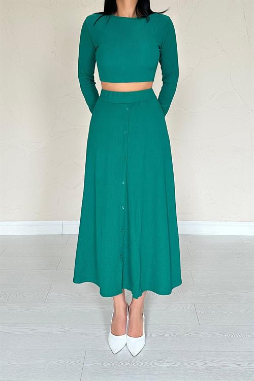Wholesale Wick Blouse & Skirt Suit - Green