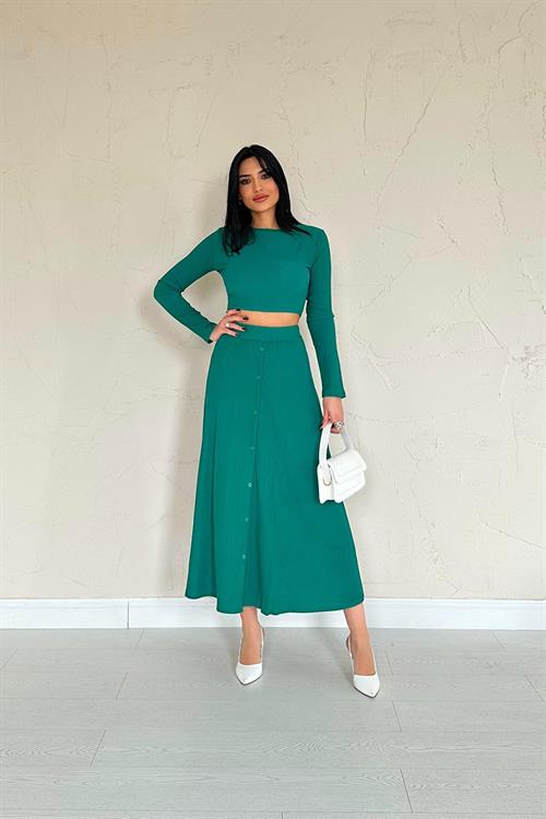 Wholesale Wick Blouse & Skirt Suit - Green