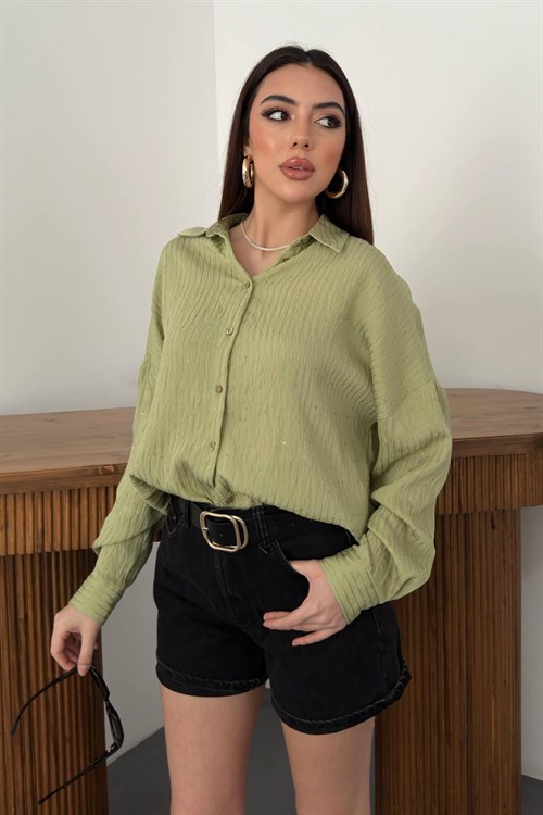 Wholesale Green Oversize Shirt Embroidered with Sequins