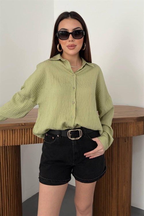 Wholesale Green Oversize Shirt Embroidered with Sequins