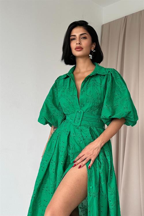 Wholesale Green Pleated Dress
