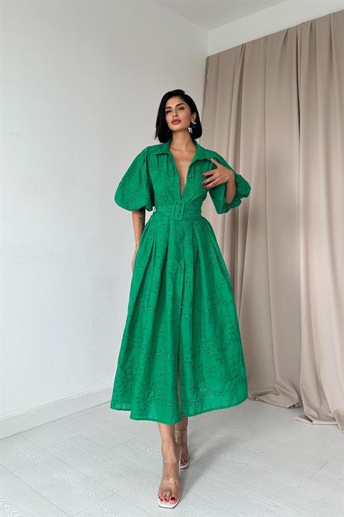 Wholesale Green Pleated Dress