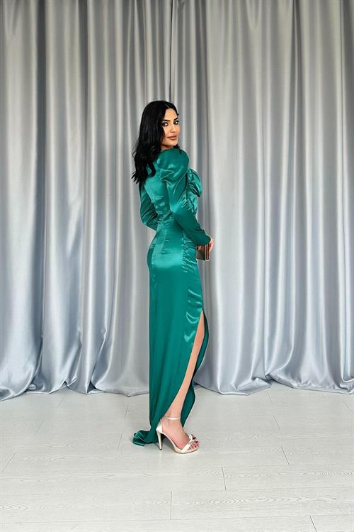 Wholesale Emerald Green Dress with Cups and Slit