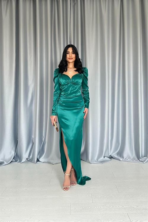 Wholesale Emerald Green Dress with Cups and Slit