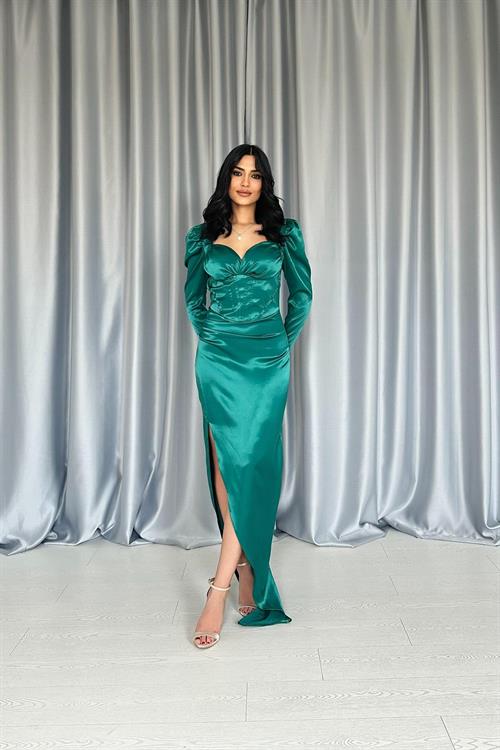 Wholesale Emerald Green Dress with Cups and Slit