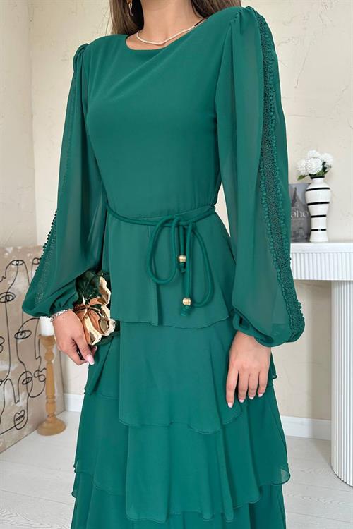 Wholesale Emerald Green Layered Chiffon Dress