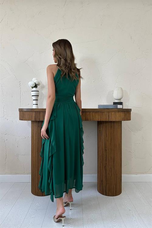 Wholesale Emerald Green Frilled Dress