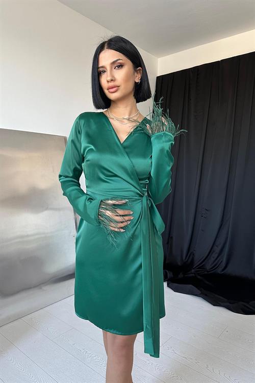 Wholesale Emerald Green Side Tie Satin Dress