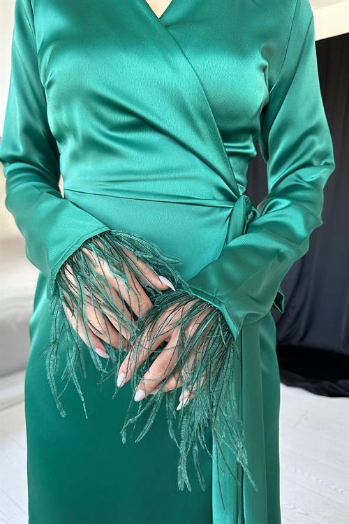 Wholesale Emerald Green Side Tie Satin Dress