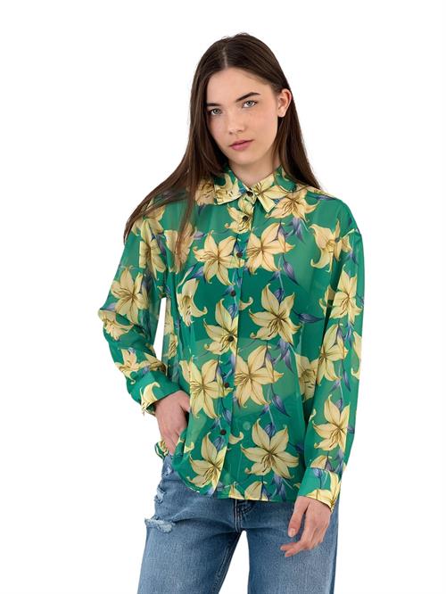 Tropical Flower Patterned Transparent Shirt