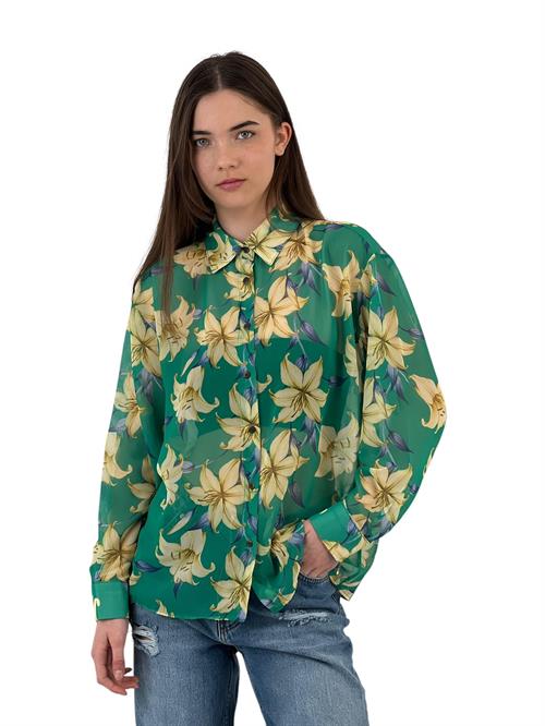 Tropical Flower Patterned Transparent Shirt