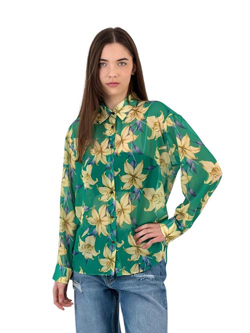 Tropical Flower Patterned Transparent Shirt